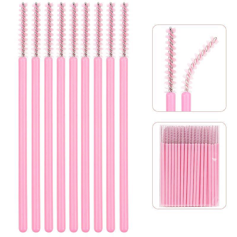 Straight Head Mascara Brush & Eyelash Curler Set - Disposable Spiral Rod with Crystal Eyebrow Comb