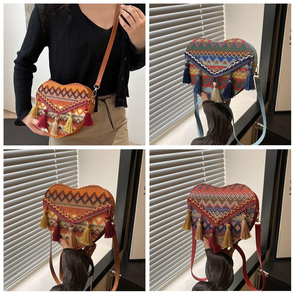 

Tassel Fringe Shoulder Bag Large Capacity Bohemian Messenger Bag Outdoor червоний