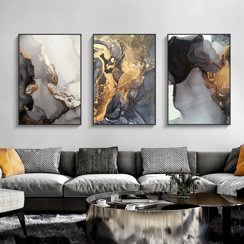 Nordic Grey Golden Fluid Art Marble Texture Abstract Wall Art Canvas Poster And Print For Modern Home Living Room Decoration