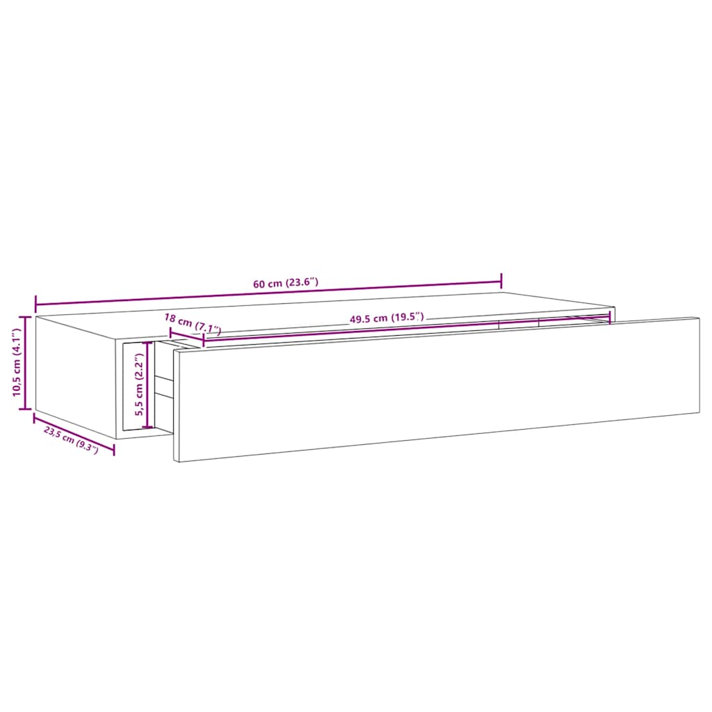 Wall Mounted Drawers Shelves 2 Pcs Black 60 X 23.5 X 10 Cm MDF
