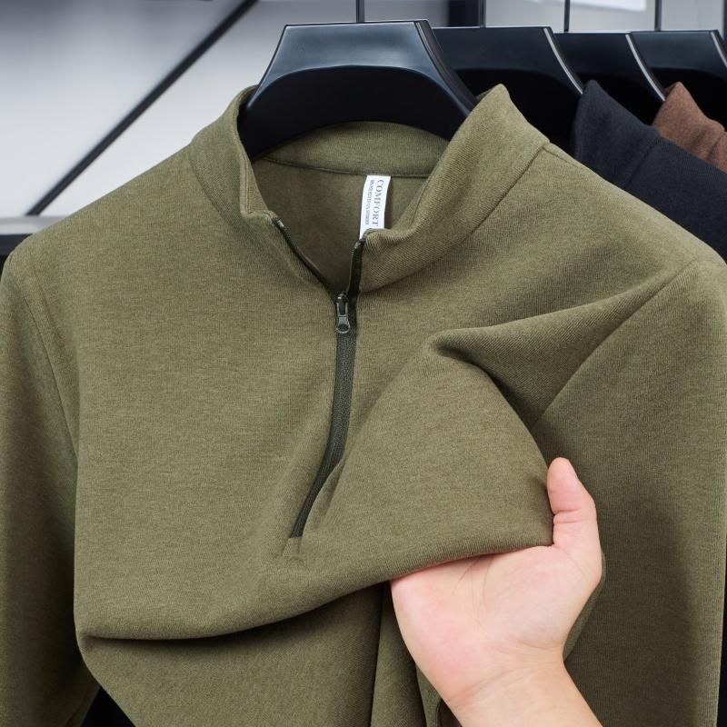 Fashionable Autumn And Winter New Double-Sided Velvet Comfortable Long Sleeved High-End Men'S Original Brand Warm Zipper T-Shirt