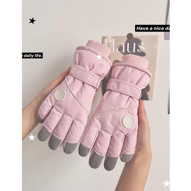 Cycling Gloves Winter Female Cute Warm Thickened Velvet Hiking Touch Screen Northeast Electric Car Cold Winter Skiing