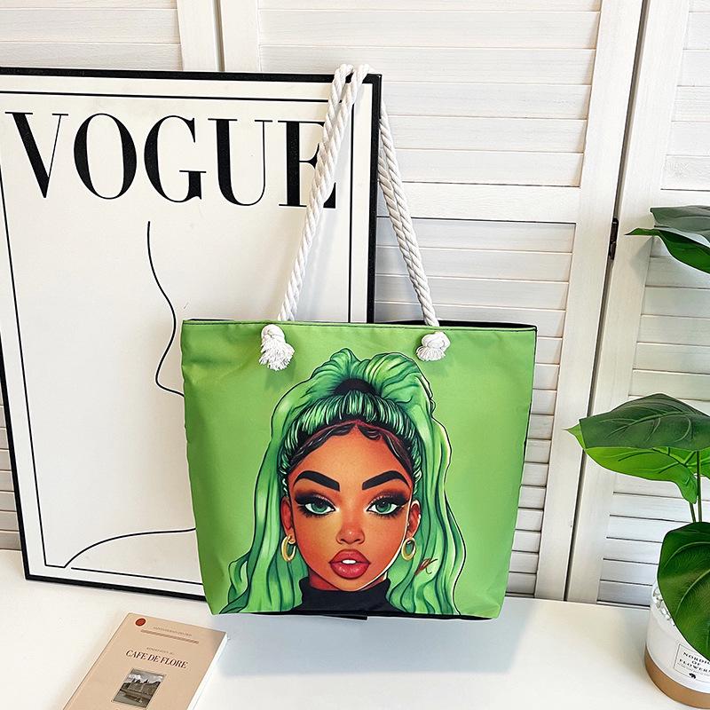 2025 Damska Duża Torba Płócienna: Stylowy nadruk, torba plażowa i na zakupy