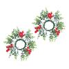 Holiday Decorative Candlestick Artificial Berries Wreath Candle Holder Rings for Christmas Table Centerpieces Ornament