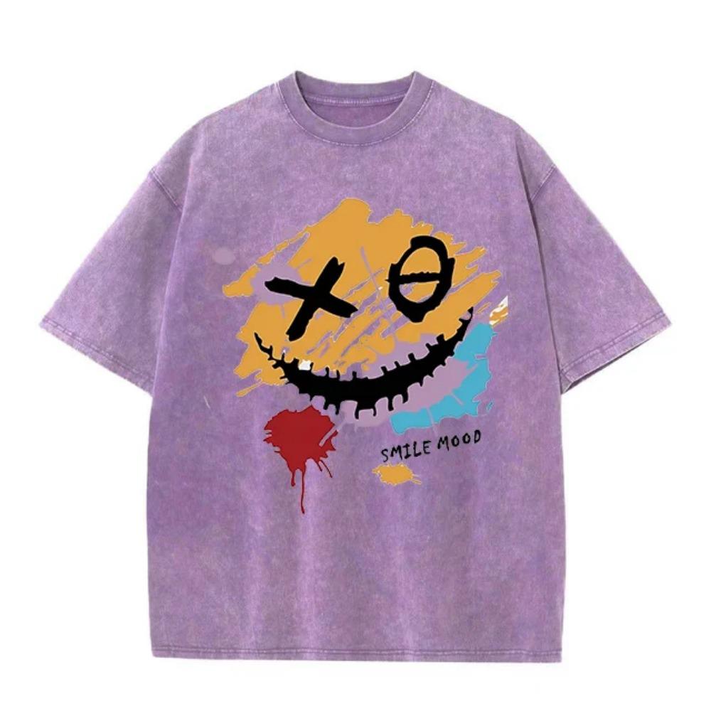 Oversized Graphic T-Shirt Men Streetwear Paint Graffiti Print Cotton Short Sleeve Round Neck Loose Fit Comfortable Casual
