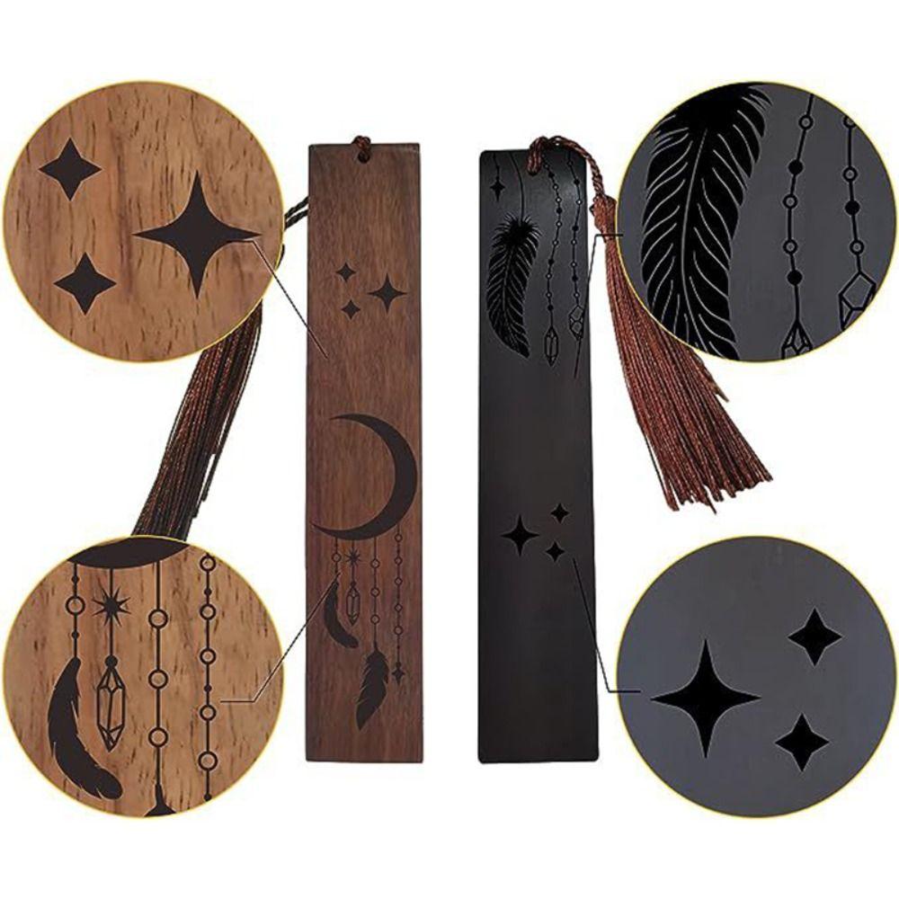 High Quality Chinese Style Bookmark Sandalwood Carving Wooden Book Mark Sun Moon Starry Mountain Book Clip Students Teachers