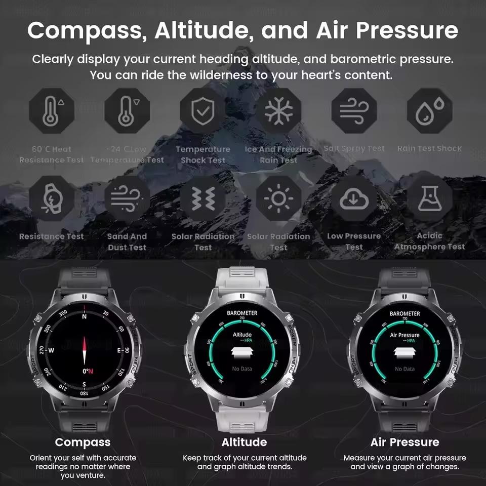 2026 HOT New T-REX3 SmartWatch 1000mAh Large Battery Durable Compass 10ATM Waterproof Tactics 170+Sport BT Call Smart Watch Men