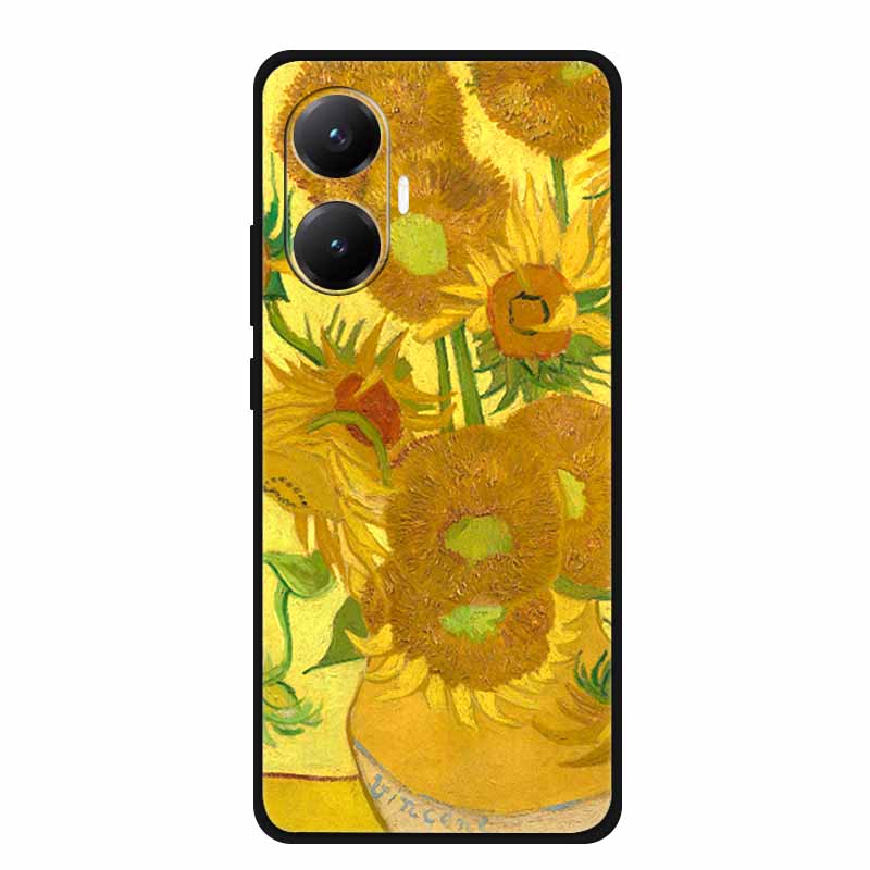3D Cover For Redmi Turbo 4 Pro 5G Black Bumper Shell Flower Emboss Case Xiaomi POCO F7 Cartoon Flowers Anime Funda Phone Covers