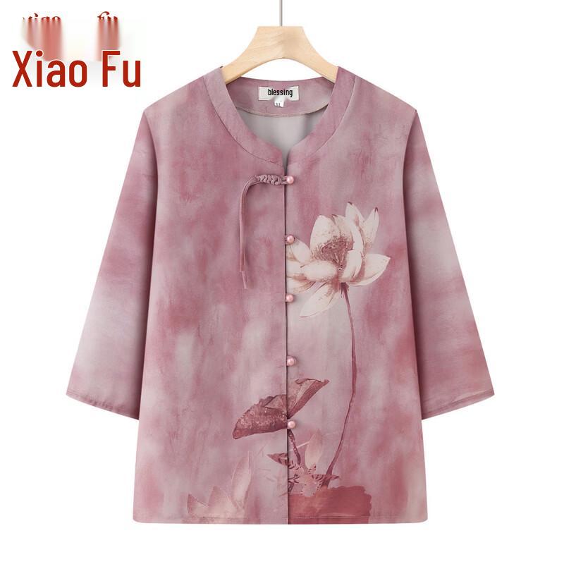 Elderly Women s Chinese Style Floral Summer Cardigan Shirt 3XL красный одиночный верха
