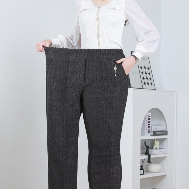 Autumn Winter Fleece Waist Stripe Straight Leg Pants Loose Female Straight Pant