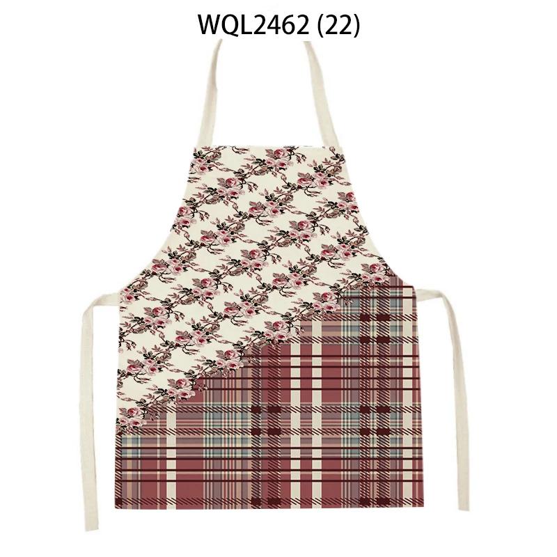 Women Flowers Print Linen Kitchen Apron Household Cleaning Apron Adult Children Cooking Baking Accessories Sleeveless Apron