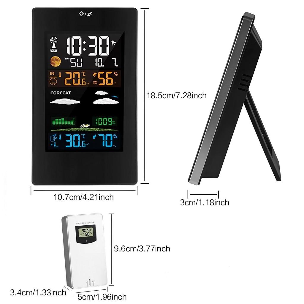 Wireless Weather Station with Indoor Outdoor Temperature Humidity Monitor Digital Thermometer Color LCD Screen
