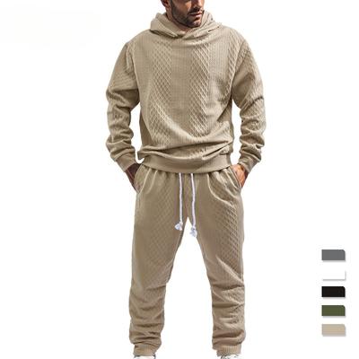 Men's Fashion Hooded Pullover Jacquard Sweater Casual Sports Sweatpants Suit