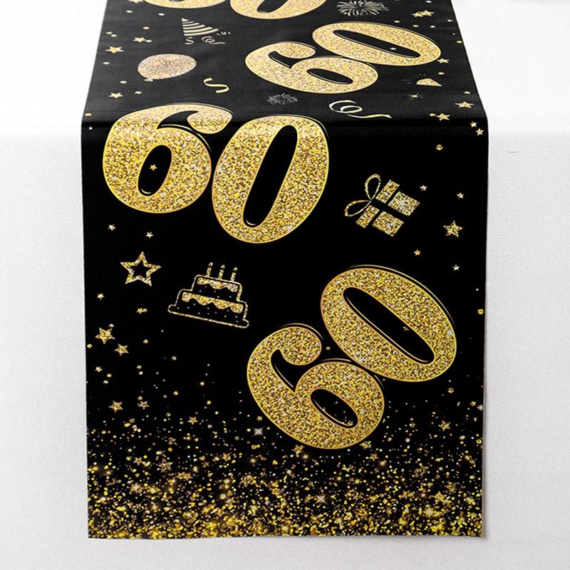 18 30 40 50 Year Old Black Gold Table Runner Happy Birthday Party Decoration Adult 30th 40th 50th 60t Birthday Tablecloth Banner