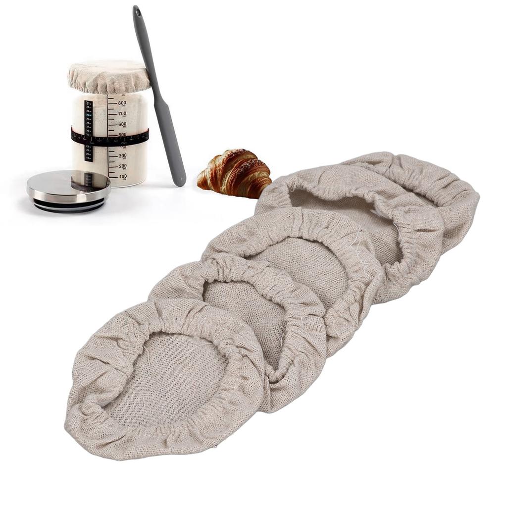 5pcs Sourdough Starter Jar Cloth Covers Reusable Elastic Band Breathable Cloth Jar Covers for 3 To 4 Inch Jar Mouth