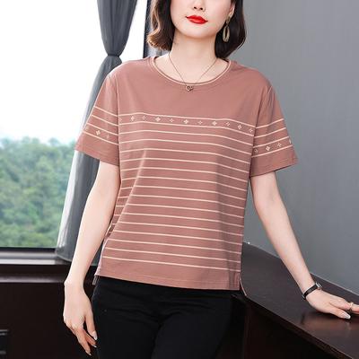 2024 Summer Striped Short Sleeved T-shirt For Women, Stylish Middle-aged Mother, Reducing Age And Slimming Down, Half Sleeved T-shirt Top