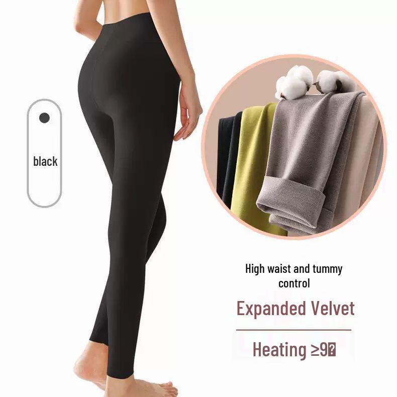Women s Seamless High-Waist Fleece Lined Pants - Thick Cotton Wool for Autumn/Winter Default