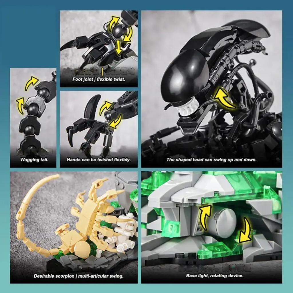MOC 7048 Alien Monsters Building Blocks Set Xenomorph Model Building Kit 958PCS Creative Movies Series Toys for Adults and Kids