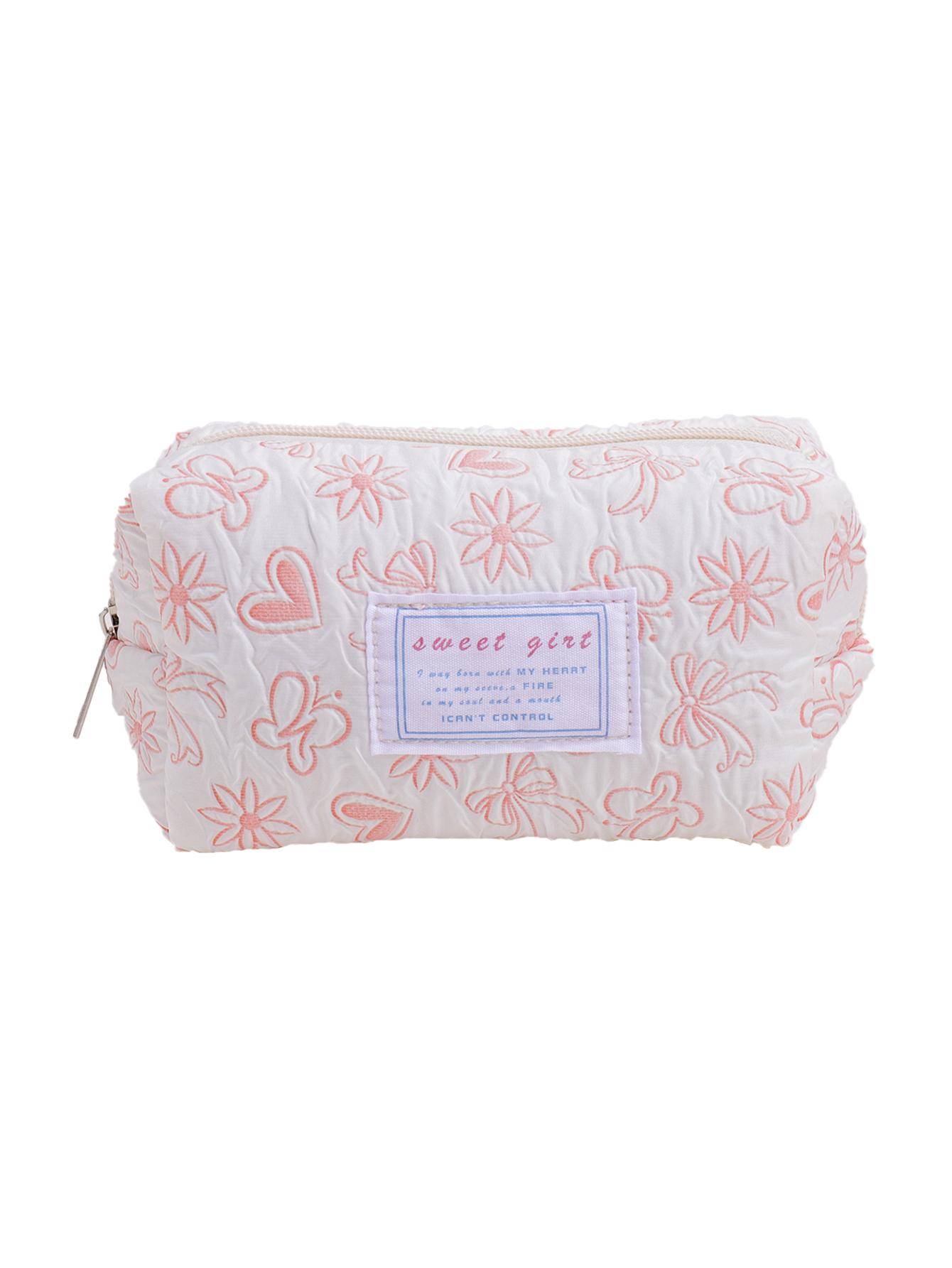 

Retro large-capacity pencil case, with floral and heart prints,stylish desktop storage bag, storing study stationery and office