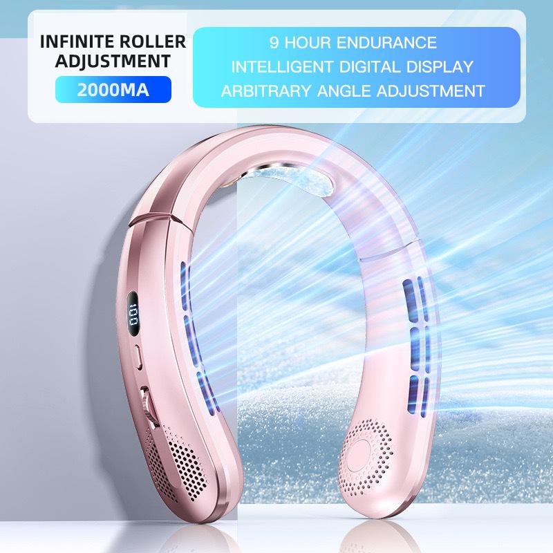 New 3000mA Portable Mini Hanging Neck Fan Bladeless Neckband Fan Digital Display Power Air Cooler USB Rechargeable Electric Fans
