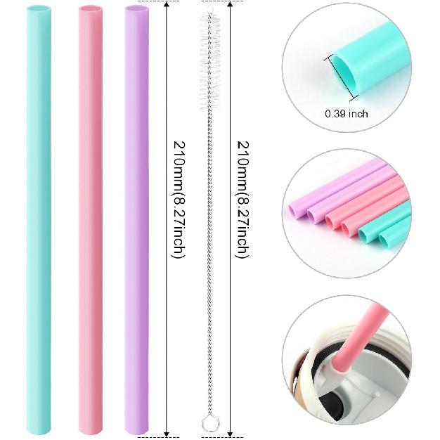 Joshey 6PCS Replacement Straws for Owala FreeSip 24oz & 32oz Water Bottles - Reble Plastic Straws with 1 Cleaning Brush, Travel Tumbler Accessories