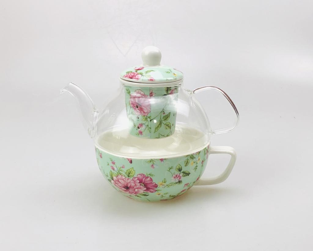 High Appearance China-Chic Light Luxury Garden Style Teapot Set Glass Ceramic Mother and Child Teapot Set