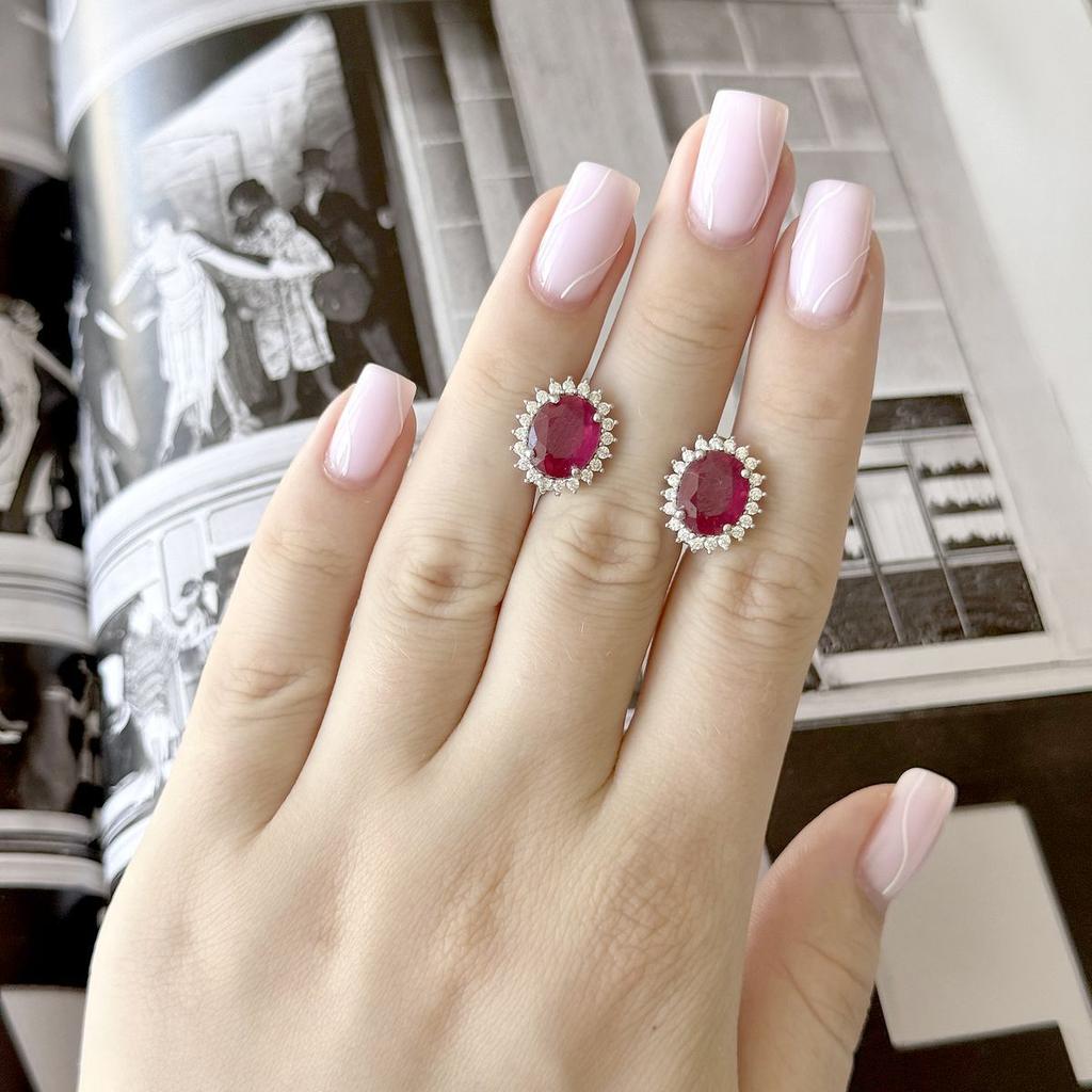 Серебряные серьги с натуральным рубином 8.48ct, фианитами (2165071)