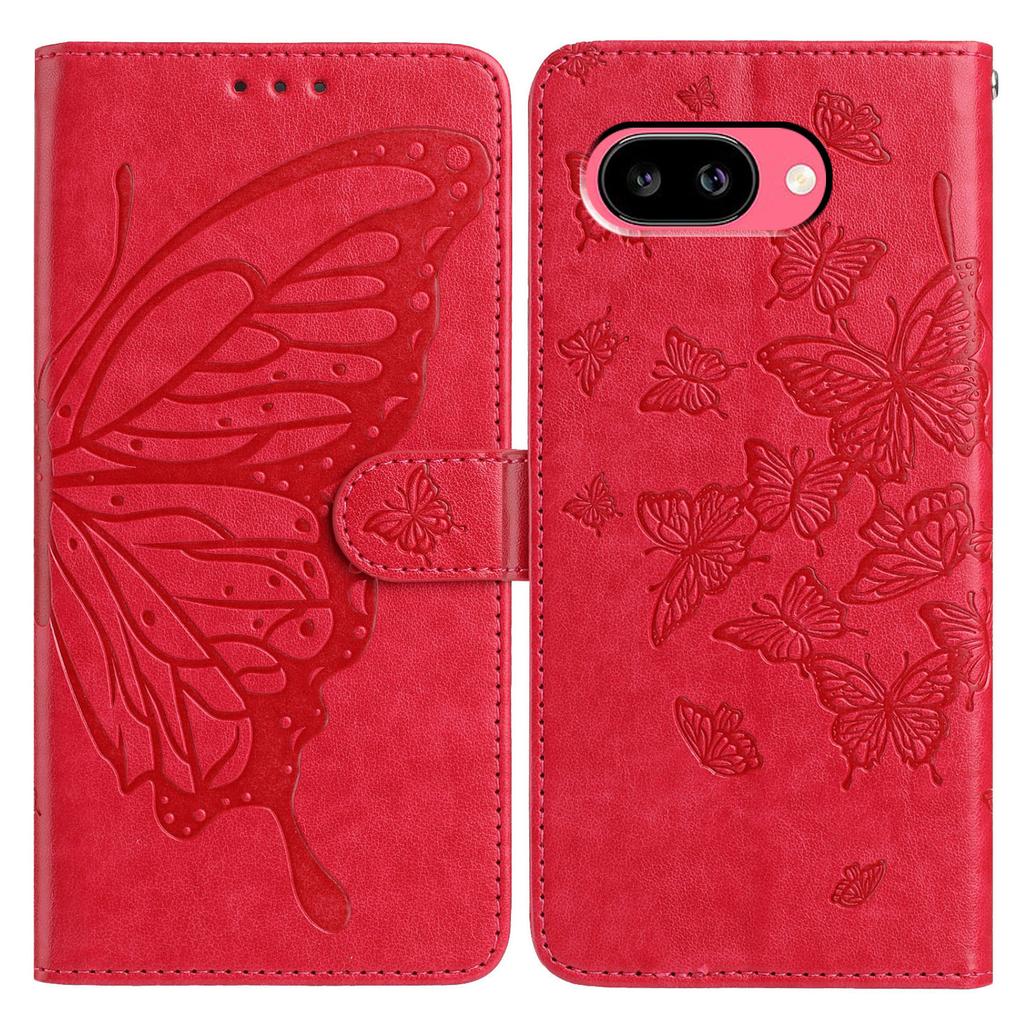 Für Google Pixel 9a Hülle Schmetterling Prägung Geldbörse Ständer PU Leder Klapphandyhülle mit Trageband