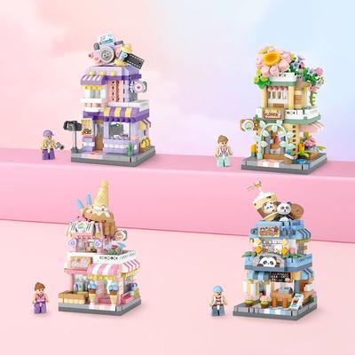 Micro-particle Building Blocks Assembling Toys Ice Cream Shop Internet Celebrity Mini Street View Model Ornaments Panda Cafe