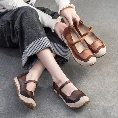 Retro Soft Soled Shallow Genuine Leather Casual Commuter Versatile Women's Flat Shoes
