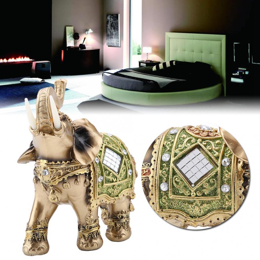 S M L Feng Shui Brass Color Resin Elegant Elephant Trunk Statue Wealth Lucky Figurine Home Decor Gift