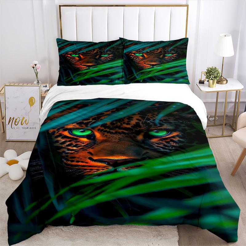 3PCs Leopard Print Design Cover Set, Breathable Fabric, Machine Washable (1 Duvet Cover + 2 Pillowcases) (Without Quilt) yy250911085