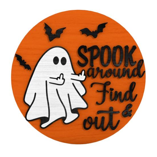 Halloween Ghost Door Sign Spook Around Find Out Welcome Sign Front Porch Hanging Wooden