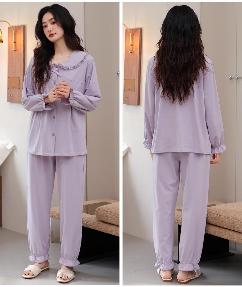 Women's Cotton Pajama Set: Cardigan, Long Sleeve, Long Pants with Chest Pad – Fashionable and Casual Autumn Homewear