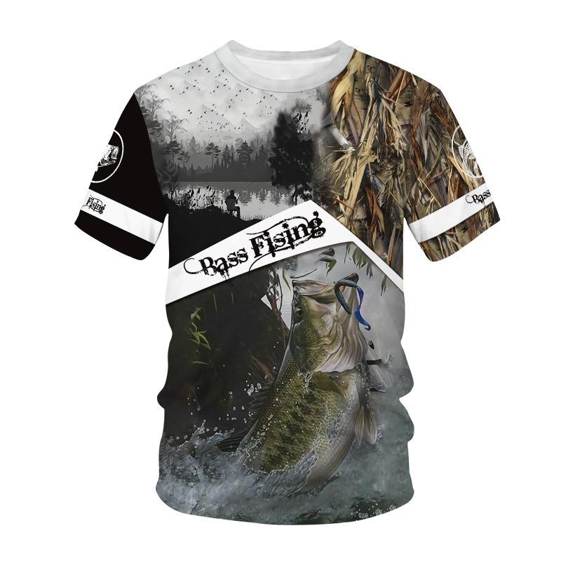 Men's 3D Printed Street Fashion T-Shirt Fishing Short Sleeve O-Neck Pullover Casual Top