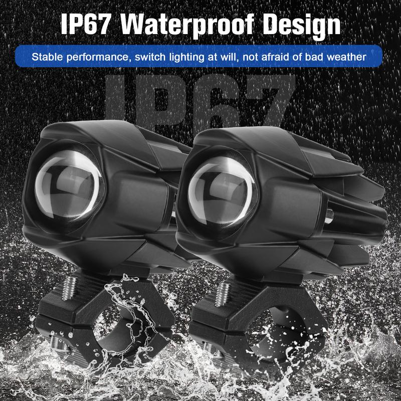 2Pcs LED Motorcycle Spot Light Waterproof Auxiliary Motorcycle Headlight with Mount Brackets Universal Fit for Motorcycles