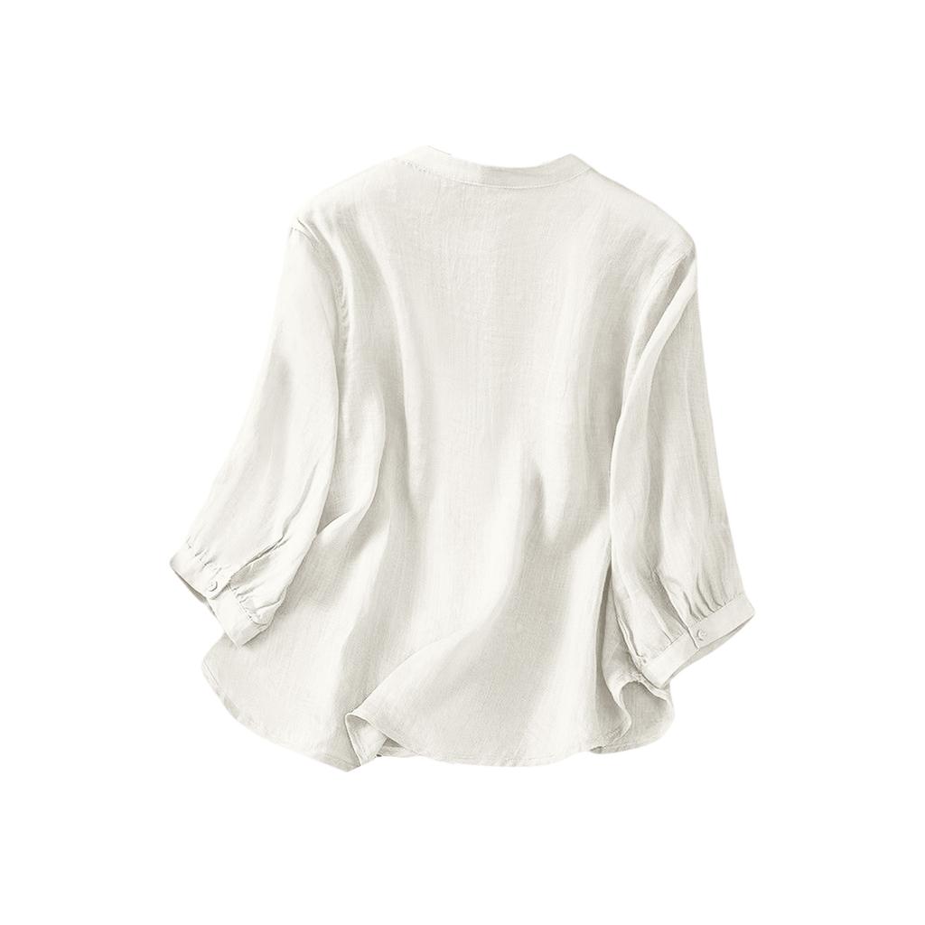 Women's Retro Cotton Linen Embroidered Thin Linen Three-Quarter Sleeve Top