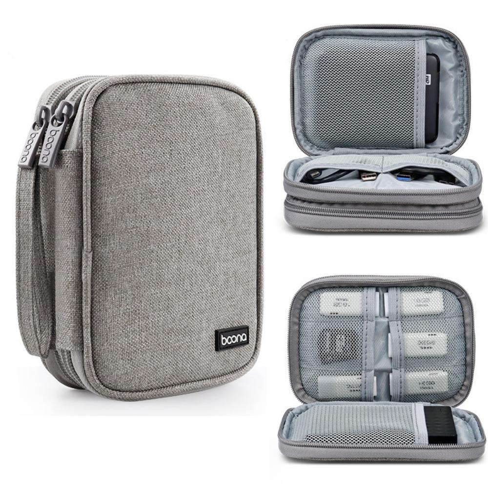 

Double Layer Travel Data Cable Bag Zipper Organizer Bag Portable External Hard Disk Storage Bag сірий