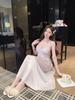 Sexy pajamas women's ice silk new summer lace pure desire long knee suspender nightdress silk loungewear