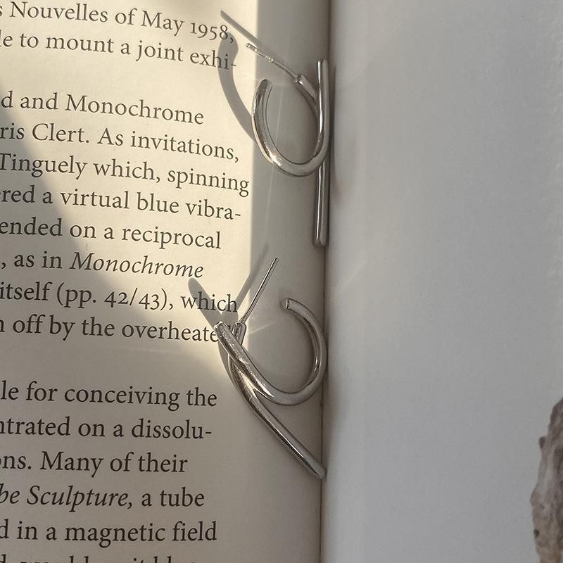 Geometric lines s925 silver needle earrings women's cold style Korean temperament simple and versatile personality retro Hong Kong style earrings