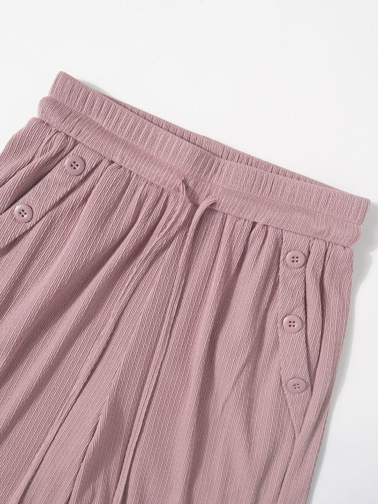 High-Waisted European and American Style Solid Color Drawstring Pants - Fashionably Casual, Comfortable Straight-Leg for Daily Wear