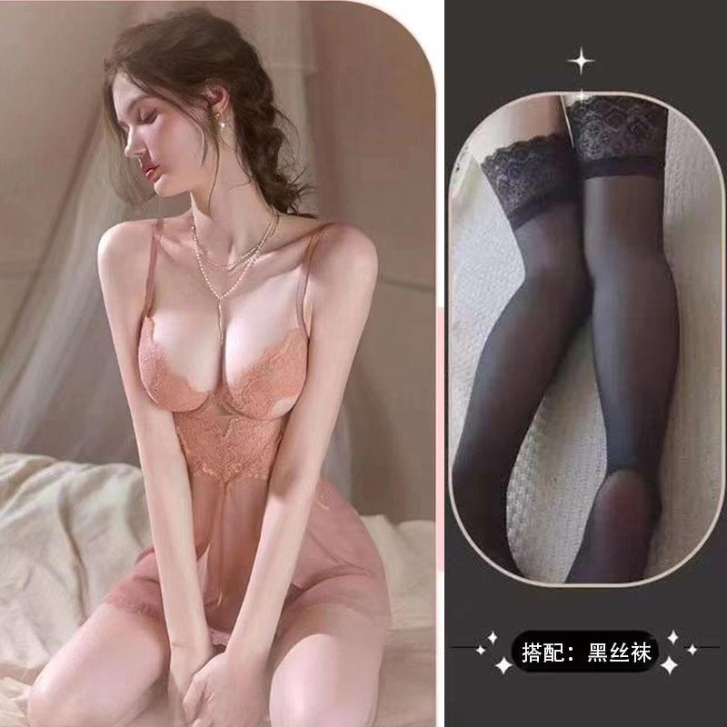 Sex Underwear Women's Low-cut Breast Burst Steel Tray Gathers Lace Suspender Skirt Set Sexy Temptation Transparent Pure Desire Nightdress