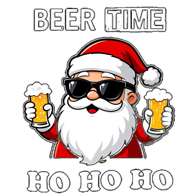 Christmas T Shirt Black Santa Claus With Beer And Sunglasses Print Beer Time Ho Ho Ho Holiday Party Casual Wear
