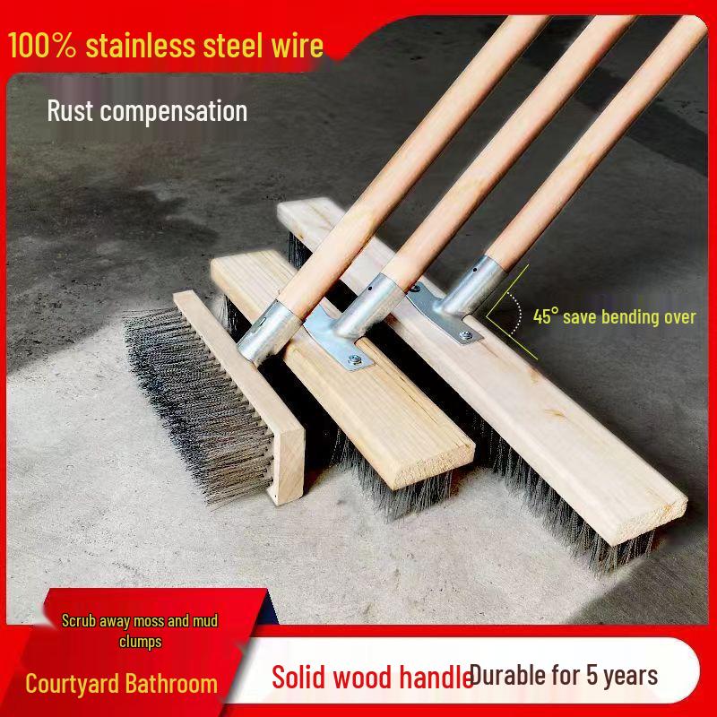 Long-Handle Stainless Steel Wire Brush for Outdoor Cement and Moss Cleaning