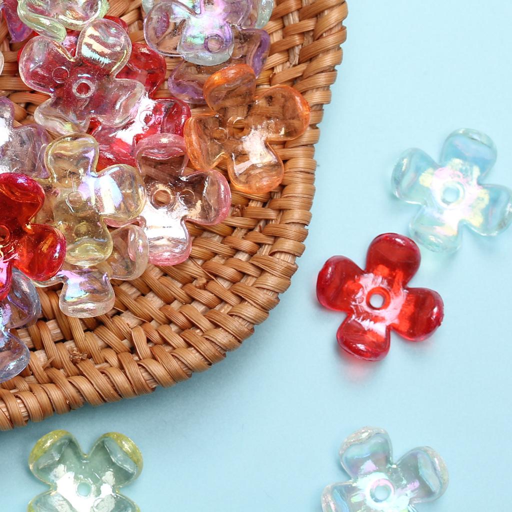 Home Four Petal Receptacle For Jewelry Making Charms Supplies AB Color Flower Beads 17x6mm Necklace 60pcs Spacer Beads Bracelets