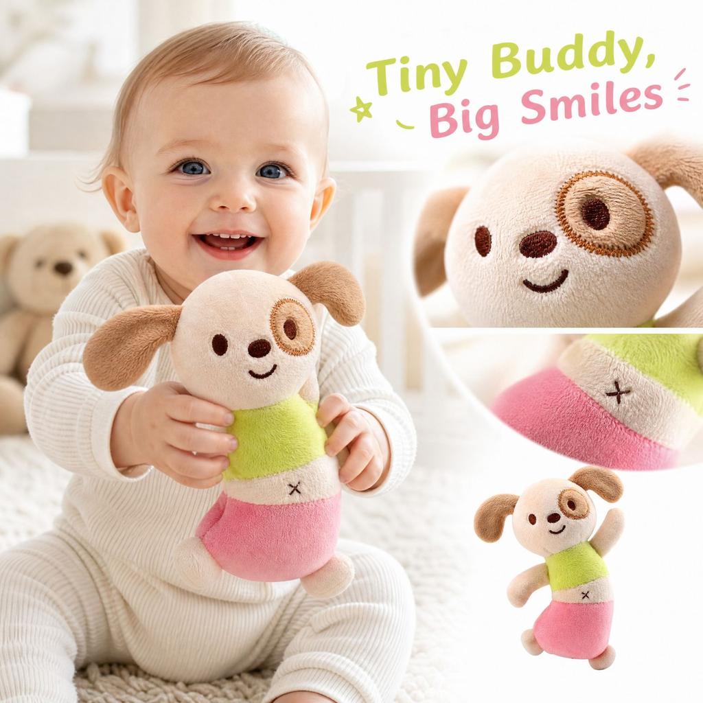 Baby Rattle with Soft Sponge Grasping Stick, Infant Sensory Toy for and Baby