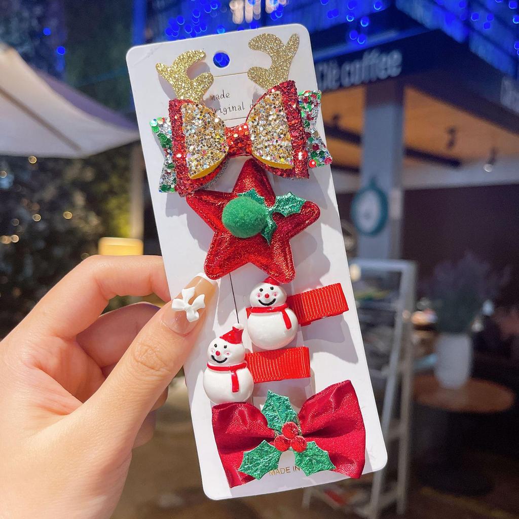 Children's Christmas Reindeer & Santa Hairpin Set: 5 Holiday Bobby Pins & Side Clips
