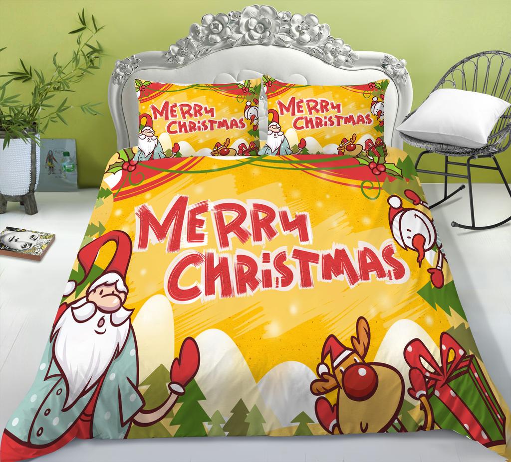 Christmas Gift Quilt Cover Pillowcase Two Or Three Piece Set Santa Claus Digital Printing Polyester Can Be