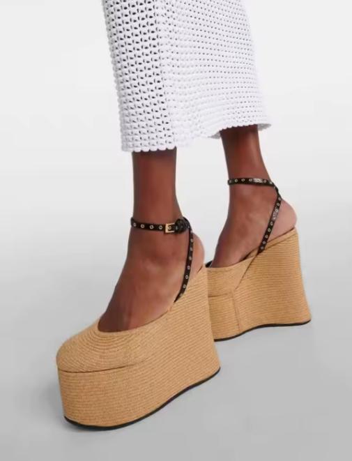 

Fashion Shallow Ankle Strap Super High Heel Wedges Sandals Grass Woven Platform Women Summer Sandals 2025 New Linen Round Toe Sandals 45