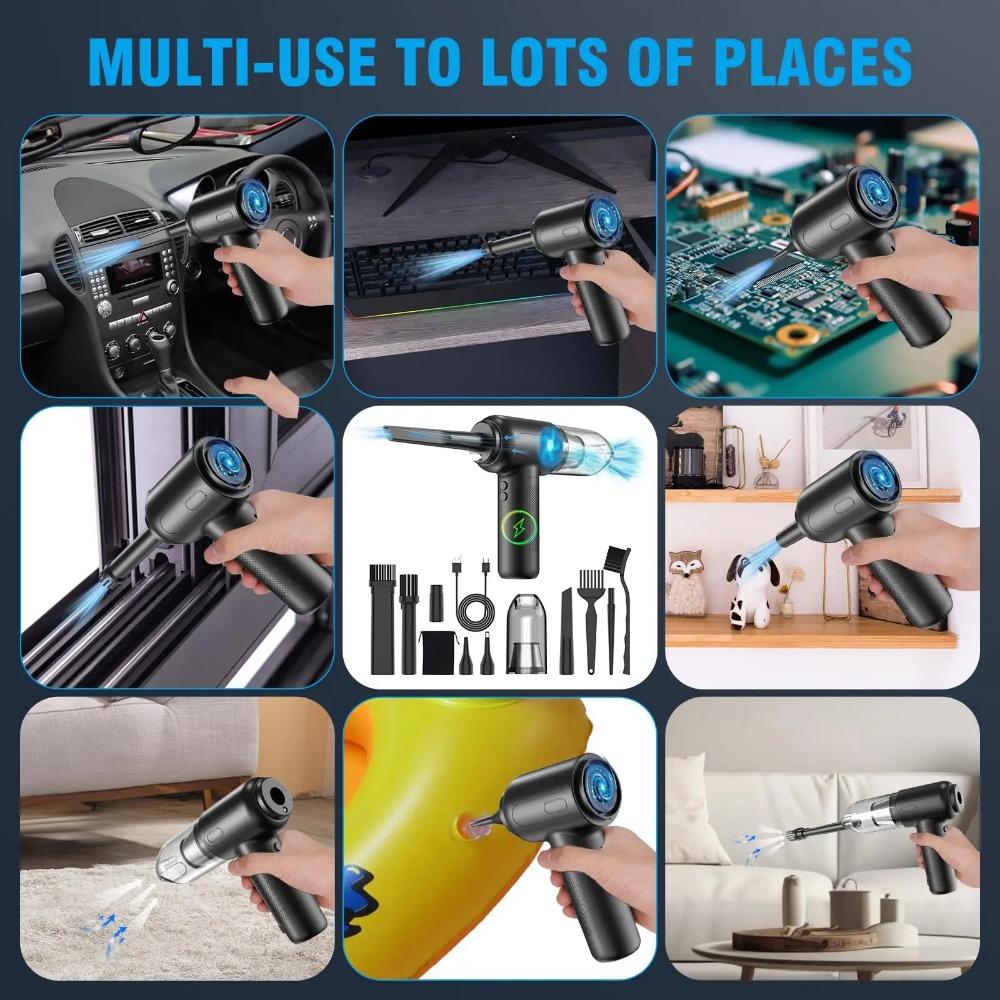 3 In 1 Compressed Air Duster for Keyboard Electric Air Blower Computer Cleaning Cordless Air Dust Cleaner for PC Crumbs Sofa Car